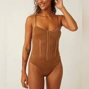 NWT! Free People Shimmer Night Rhythm Bodysuit in Bronze size Large